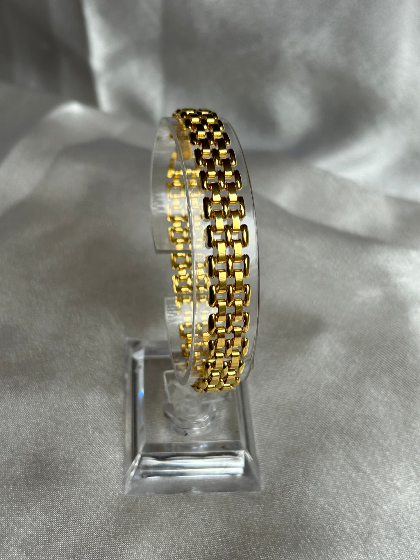 Bracelet vintage grosse maille YR doré