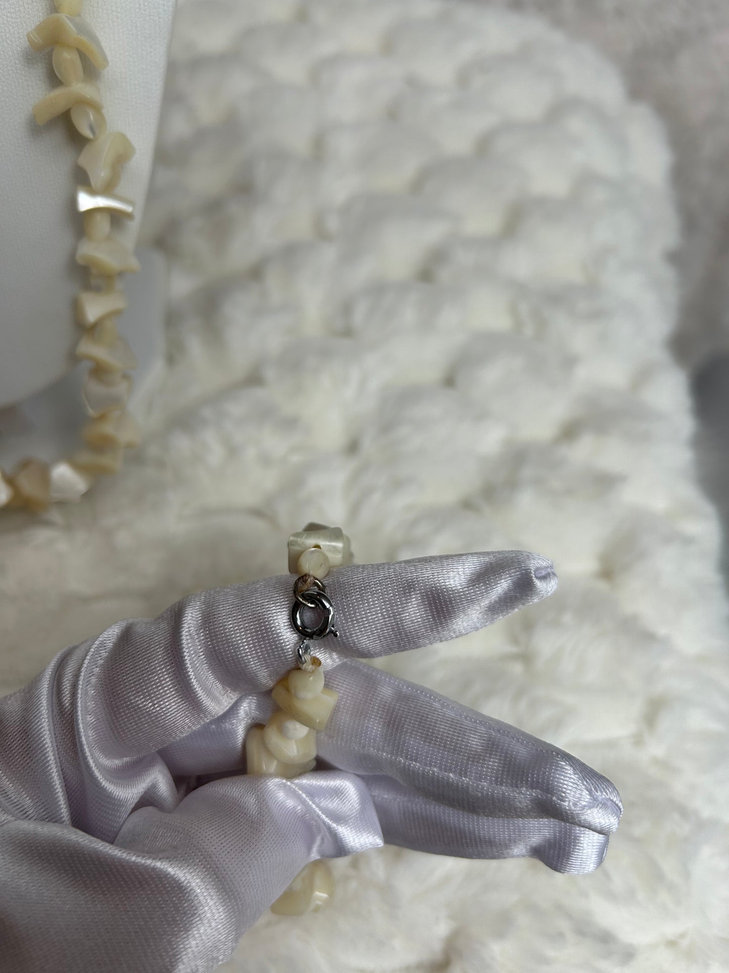 Jolie parure vintage perle nacré et fermoirs argenté