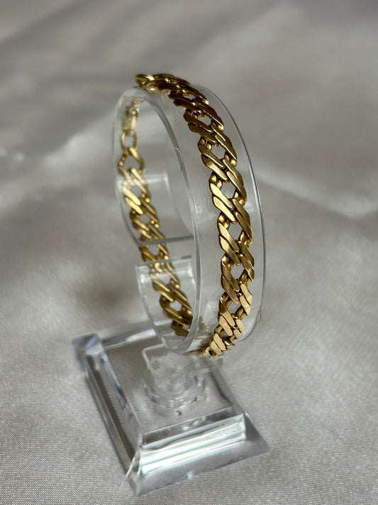 Bracelet style maille anglaise en plaqué or grosses mailles plates